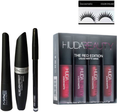 

Sscosmetic Eyebrow Pencil Black & Mac Liquid EyeLiner & Mac Mascara (MAC 3in1) & Huda Beauty Red Edition (Set of 5)(Set of 5)