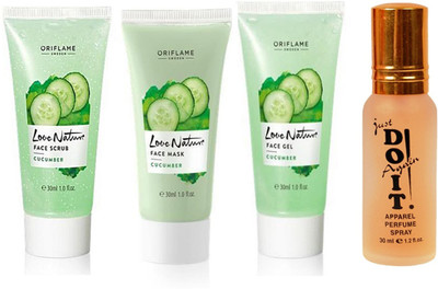 

Oriflame Sweden oriflame love nature cucumber face gel , face scrub and face mask with do it parfum 30 ml(Set of 4)