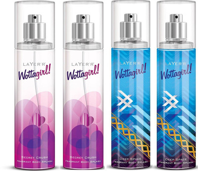 

Layer'r Shot 2 Secret Crush & 2 Deep Space Deodorant Spray - For Women(540 ml, Pack of 4)