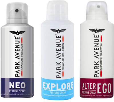 

Park Avenue EXPLORE DEODORANT SPRAY 140 ML+NEO DEODORANT SPRAY 140 ML+ALTER EGO DEODORANT SPRAY 140 ML Deodorant Spray - For Men & Women(140 ml, Pack of 3)