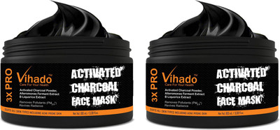 vihado Activated Charcoal Face Mask with PM 2.5 Anti-Pollution Shield No Parabens & Mineral Oil Wash Off Face Mask, 100mL (Pack of 2)(100 ml) vihado Activated Charcoal Face Mask with PM 2.5 Anti-Pollution Shield No Parabens & Mineral Oil Wash Off Face Mask, 100mL (Pack of 2)(100 ml)