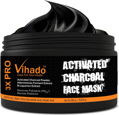 

vihado Activated Charcoal Face Mask with PM 2.5 Anti-Pollution Shield No Parabens & Mineral Oil Wash Off Face Mask, 100mL (Pack of 1)(100 ml)