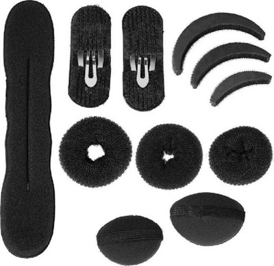 

Majik Combo Of 11 pcs (3 Donut+ Hair Base+ Hair Puff set+ Tic-Tac Hair Base+1 Banana Donut), Hair Accessories, HAIR STYLING For Women And Girls, Black, Pack of 11 Hair Accessory Set (Black) Hair Accessory Set(Black)