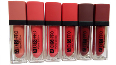 

ADS Pro Matte Edition Mini Lipgloss 6 Shades, Gajri Pink, Sweet Bud, Peach Red, Cherry Red, Dark Purple, Red(3 ml, Multicolor)