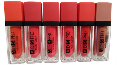 

ADS Pro Matte Edition Mini Lipgloss 6 Shades, Orange, Peach Red, Peach Red, Peach Red, Dark Orange, Skin Kiss(3 ml, Multicolor)