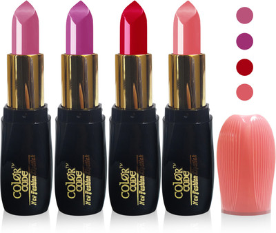 

Color Code new fashion lady matte lipstick cosmetics makeup combo set of 4(pink hot red l carrat purple)