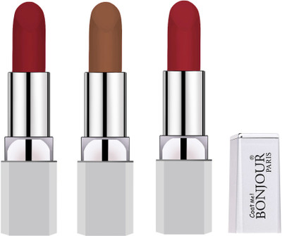 

Bonjour Paris premium super matte lipsticks(red, brown, red, 12 g)