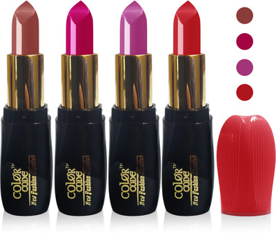 

Color Code new fashion lady matte lipstick cosmetics makeup combo set of 4(L red purple magenta l brown)