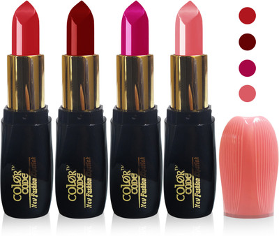 

Color Code new fashion lady matte lipstick cosmetics makeup combo set of 4(l carrat maron l red magenta)
