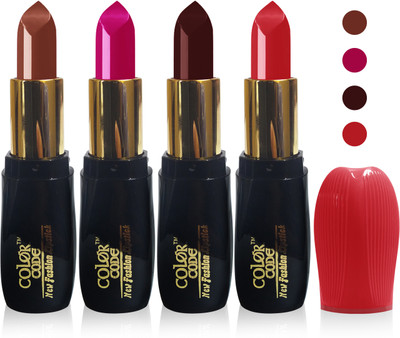 

Color Code new fashion lady matte lipstick cosmetics makeup combo set of 4(brown hot chcoclate l red magenta)