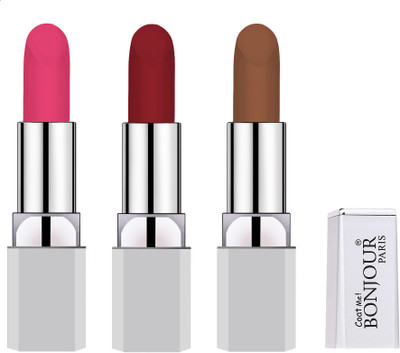 

Bonjour Paris premium super matte lipsticks(pink, red, brown, 12 g)