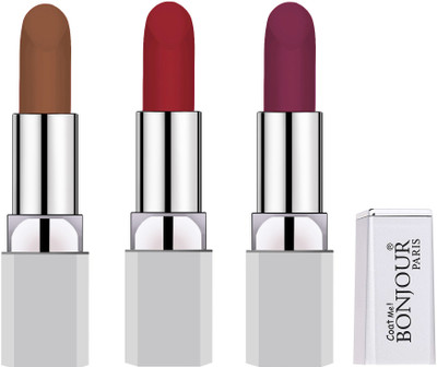 

Bonjour Paris premium super matte lipsticks(brown, red, purple, 12 g)