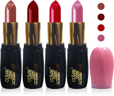 

Color Code new fashion lady matte lipstick cosmetics makeup combo set of 4(l brown maroon hot red pink)