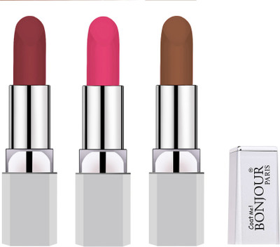 

Bonjour Paris premium super matte lipsticks(mauve, pink, brown, 12 g)