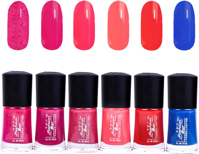 

SMC FASHION BAR Gel Based Nail Polish Combo Shimmer Magenta, Cranberry Pink, Rosewood, Peach, Blood Red, Royal Blue(Pack of 6)