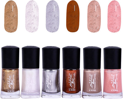 

SMC FASHION BAR Gel Based Nail Polish Combo Shimmer Golden, Shimmer White, Shimmer Silver, Shimmer Copper Brown, Shimmer Nude Brown, Shimmer Light Peach(Pack of 6)