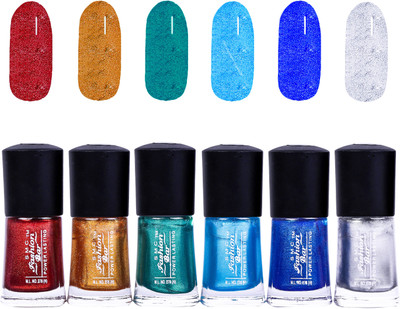 

SMC FASHION BAR Gel Based Nail Polish Combo Shimmer Copper Brown, Glitter Golden, Shimmer Green, Shimmer Turquoish Blue, Shimmer Dark Blue, Shimmer Silver(Pack of 6)