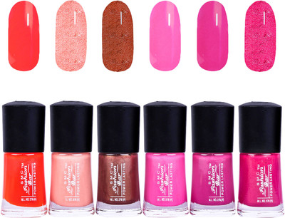 

SMC FASHION BAR Gel Based Nail Polish Combo Neon Orange, Shimmer Soft Peach, Shimmer Cinnamon, Rose Pink, Grape Shade, Shimmer Magenta(Pack of 6)
