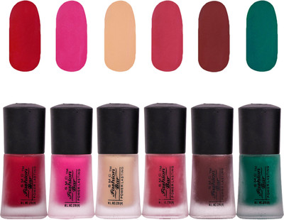 

SMC FASHION BAR Dull Velvet Matte Nail Polish Nail Polish Combo Matte Garnet Red, Matte Hot Pink, Matte Nude Almond, Matte Mulberry Brown, Matte Chocolate Brown, Matte Dark Green(Pack of 6)