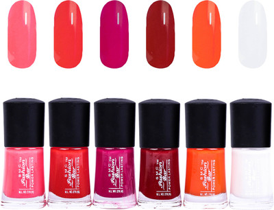 

SMC FASHION BAR Gel Based Nail Polish Combo Blush Peach, Crimson Red, Wine Red, Mahogany Red, Orange, White(Pack of 6)