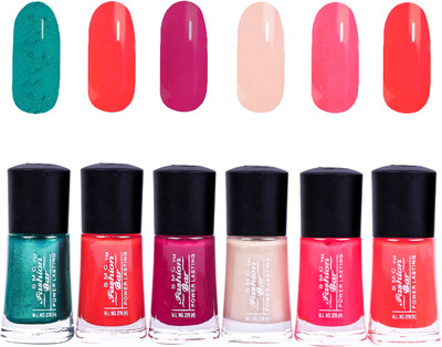 

SMC FASHION BAR Gel Based Nail Polish Combo Shimmer Green, Neon Orange, Wine Red, Nude Brown, Crimson Red, Neon Pink(Pack of 6)