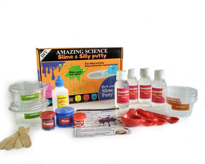

BucketBolt Mega Slime making kit for kids. Make galaxy , neon, glow in dark slime. Useful in birthday parties and return gifts. Make 15+ slimes Multicolor Putty Toy
