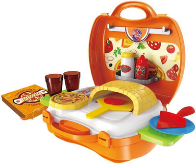 

nvcollections 22 Pieces Pizza Set for kids Along Pizza Oven Cooking Suitcase Kitchen Playset Toy