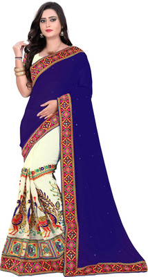 Arriva Fab Embroidered Fashion Poly Georgette Saree(Multicolor, Beige) Flipkart
