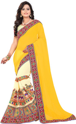 Arriva Fab Embroidered Fashion Poly Georgette Saree(Beige, Yellow) Flipkart