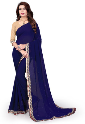 

Laxminath Plain Fashion Chiffon Saree(Blue)