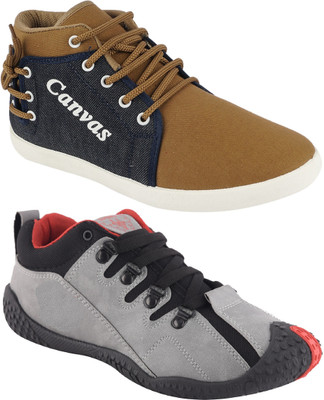 

Chevit Combo Pack of 2 Sports Shoes Canvas Shoes For Men(Multicolor, Brown & grey