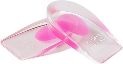 SS Silicone Gel Shock Cushion Orthotic Heel Support Pad Cup Insoles, Large (1 Pair, Clear & Blue) Silicone Heel Orthotic Shoe Insole (Transparent) Foot Support(Pink