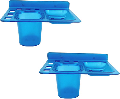 

RoyaL Indian Craft Pack of 2 Blue Unbreakable 3 in 1 Toothbrush Holder, Soap Holder With Tumbler(Blue)