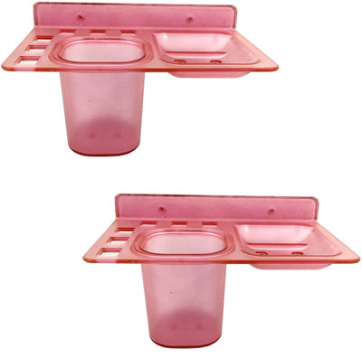 

RoyaL Indian Craft Pack of 2 Pink Unbreakable 3 in 1 Toothbrush Holder, Soap Holder With Tumbler(Pink)