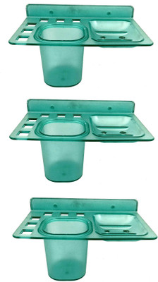 

RoyaL Indian Craft Pack of 3 Green Unbreakable 3 in 1 Toothbrush Holder, Soap Holder With Tumbler(Green)