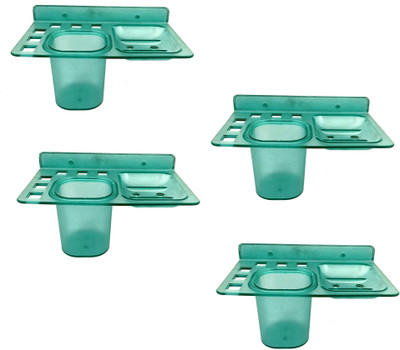 

RoyaL Indian Craft Pack of 4 Green Unbreakable 3 in 1 Toothbrush Holder, Soap Holder With Tumbler(Green)