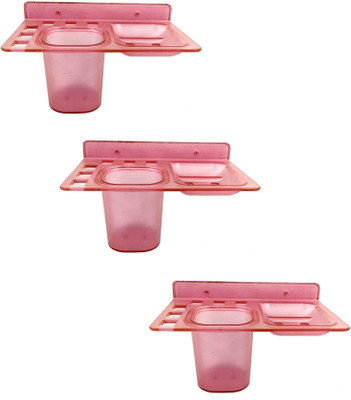 

RoyaL Indian Craft Pack of 3 Pink Unbreakable 3 in 1 Toothbrush Holder, Soap Holder With Tumbler(Pink)