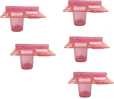 

RoyaL Indian Craft Pack of 5 Pink Unbreakable 3 in 1 Toothbrush Holder, Soap Holder With Tumbler(Pink)