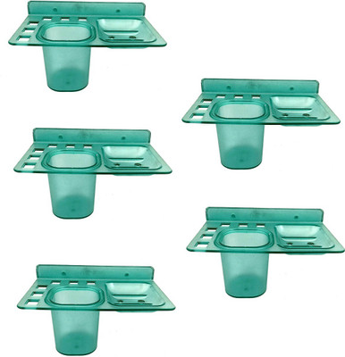 

RoyaL Indian Craft Pack of 5 Green Unbreakable 3 in 1 Toothbrush Holder, Soap Holder With Tumbler(Green)