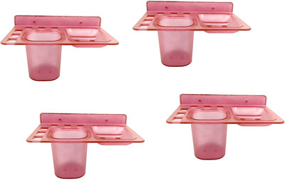 

RoyaL Indian Craft Pack of 4 Pink Unbreakable 3 in 1 Toothbrush Holder, Soap Holder With Tumbler(Pink)