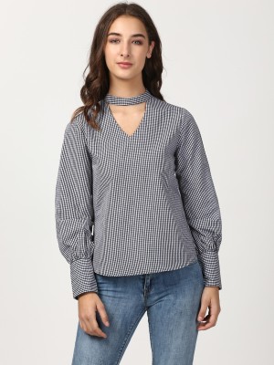 HARPA Casual Full Sleeve Checkered Women White, Black Top