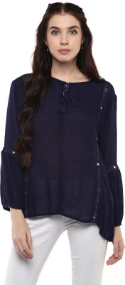 HARPA Casual Full Sleeve Solid Women Blue Top