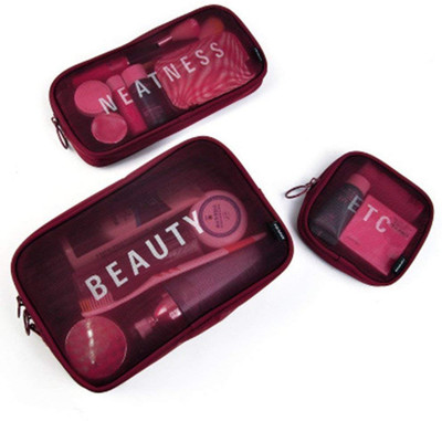

House of Quirk Portable Clear Makeup Bag Zipper Waterproof Transparent Travel Storage Pouch Cosmetic Toiletry Bag with Handle(3 Pack) Maroon Travel Toiletry Kit(Red)