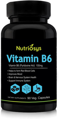 

Nutriosys Vitamin B6 - 100mg,Veg Capsules(90 mg)