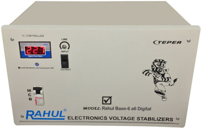 

Rahul Base-6 a6 Digital 6 KVA/24 Amp 140-280 Volt 3 Step Mainline Use Up to 6 KVA Load Automatic Digital Voltage Stabilizer(Gray)