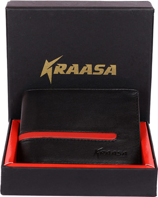 

Kraasa Men Casual Black Genuine Leather Wallet(6 Card Slots), Black;red
