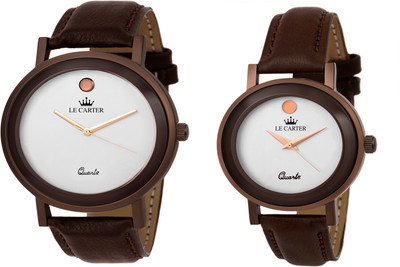 

Le Carter LCW-3002 Brown Leather Strap Movado Patterned combo Watch - For Couple