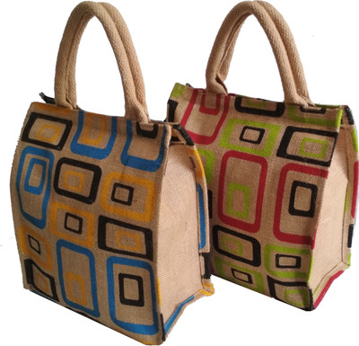 

HideCrusH designer jute lunch bag Waterproof Lunch Bag(Multicolor, 2 L)