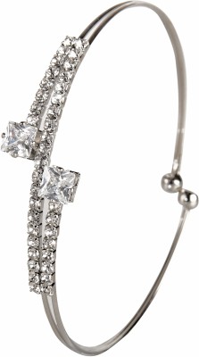 Shining Jewel Brass Cubic Zirconia, Crystal Silver Cuff