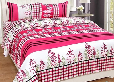 Bansal G 144 TC Cotton Double Self Design Flat Bedsheet(Pack of 1, Red, Whire)